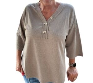 New Andree By Unit Womens Tan Waffle Knit Top Plus Size 1X 2X 3X Relaxed Fit
